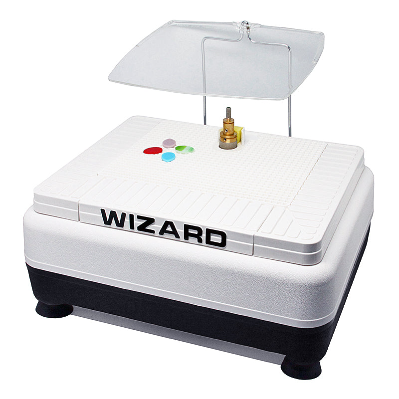 Inland manufacturer photo of the Wizard IV glass grinder and included face shield